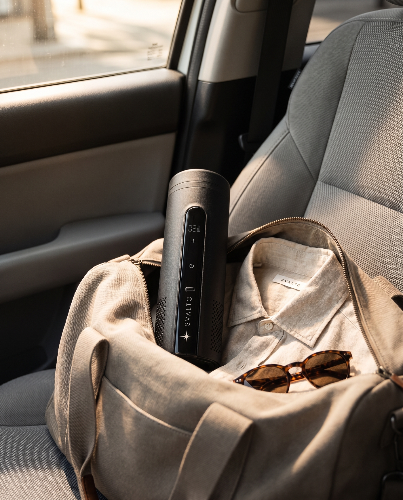 Onyx Black Svalto Cooler Pro — packed in a travel bag