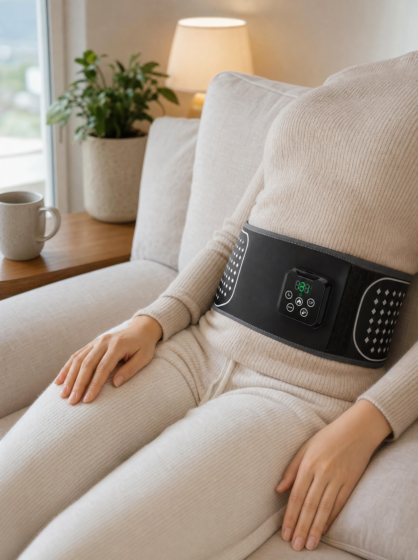 Wearing the Svalto Transit Belt on the sofa after dinner