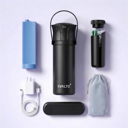 Svalto insulin cooler travel kit packed for a flight