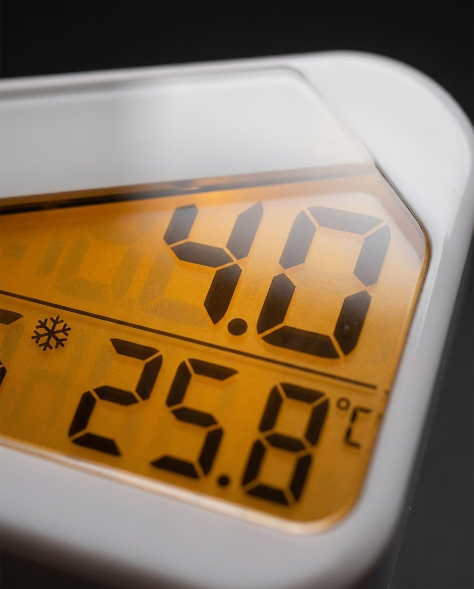 Backlit display close-up — fridge holding 4.0°C