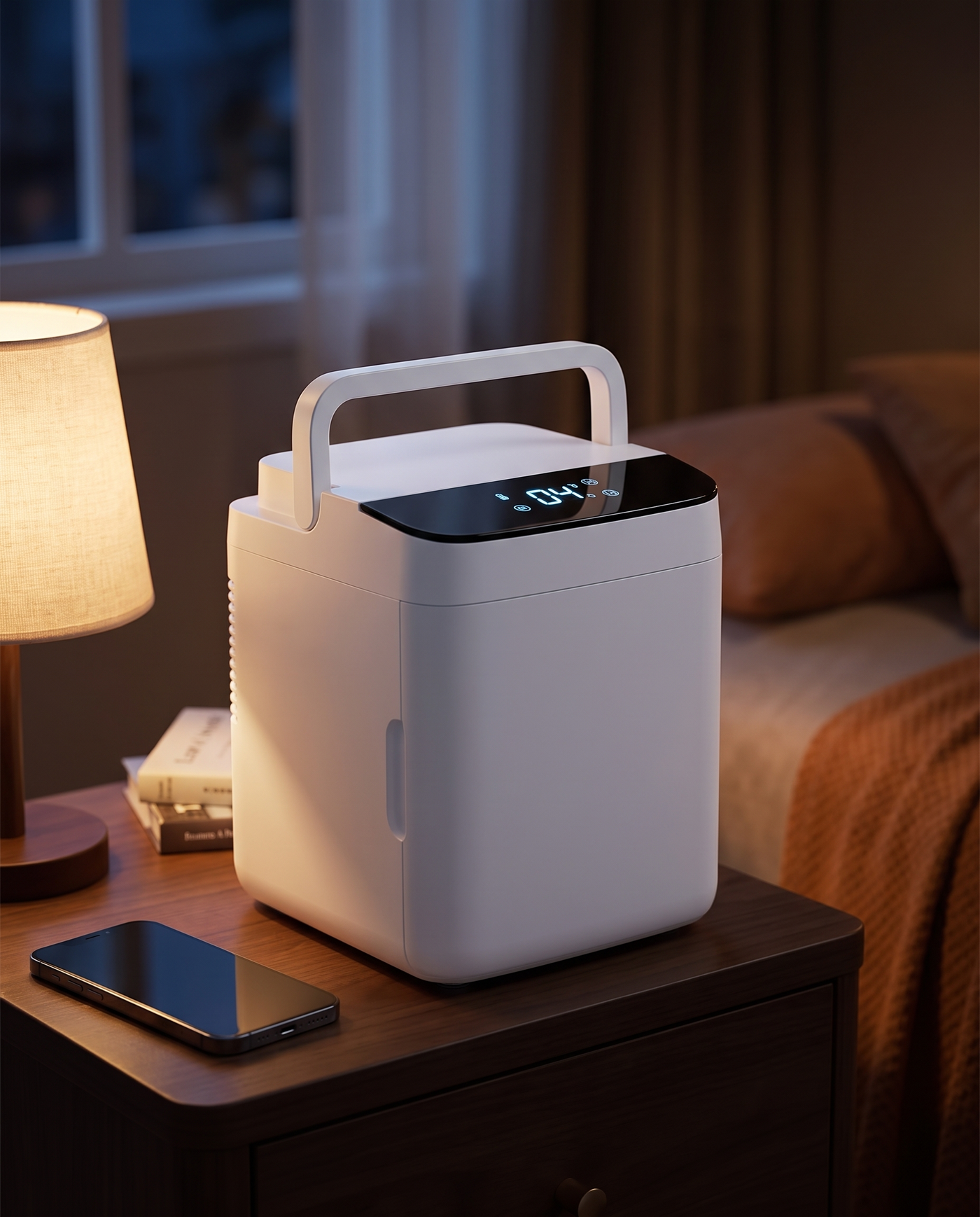 Home Base on a nightstand at night