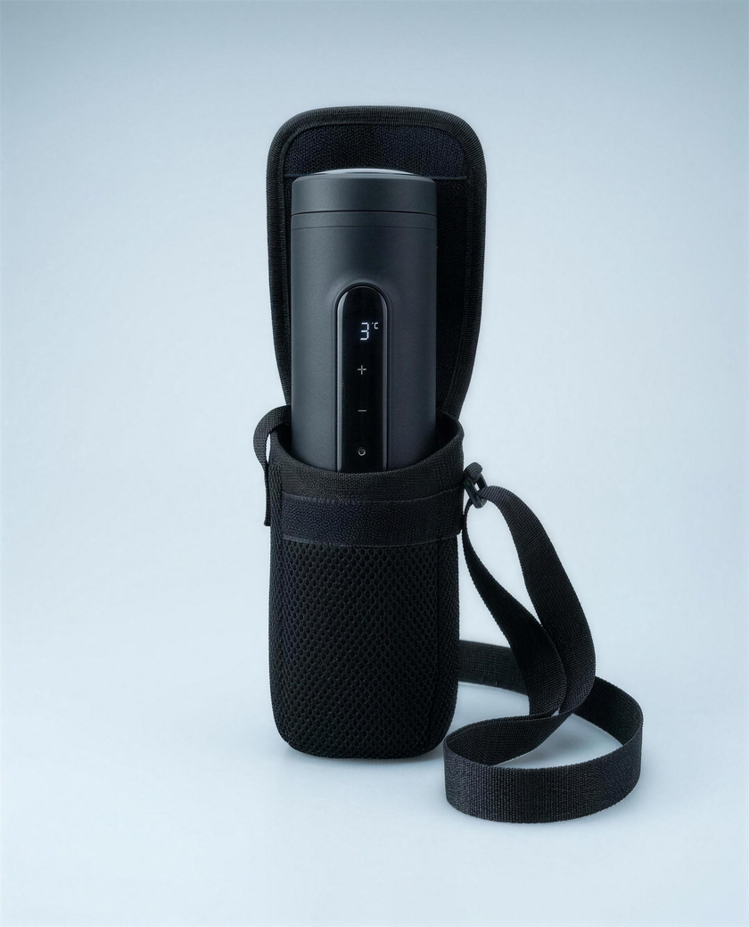 Svalto Cooler Pro seated inside the Carry Sleeve, flap open
