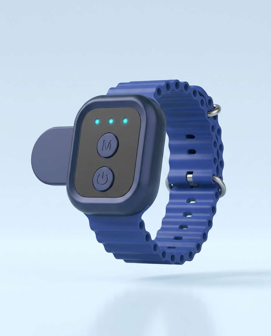 Svalto Steady anti-nausea band floating on ice-blue studio background